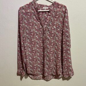 Floral Button-Up Blouse in Pink and White